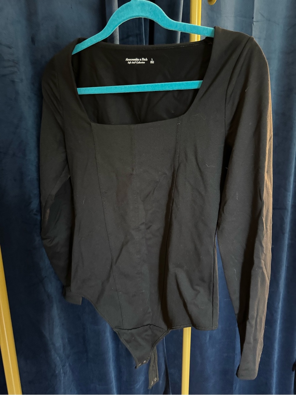 Abercrombie & Fitch Black Long-Sleeve Square-Neck Bodysuit Top
